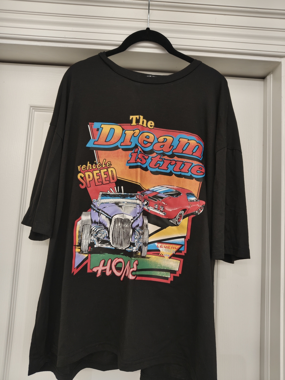 SHEIN Black Graphic Tee with Multi-Color Vintage Car Print